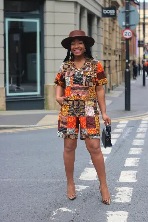 2 Pc African Print  Crop Top and Shorts Set- Hamdi