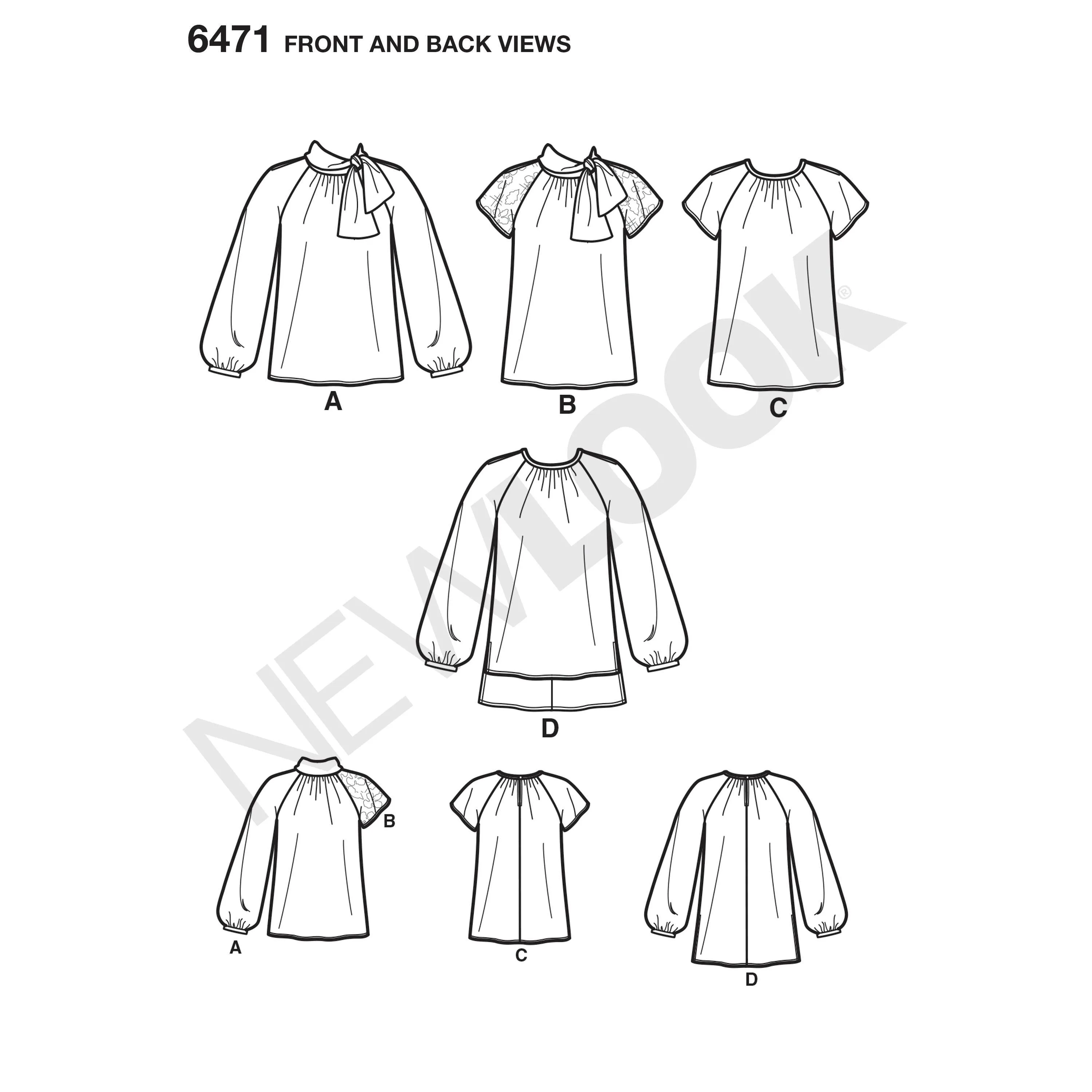 6471 New Look Pattern 6471 Misses' Blouses and Tunic with Neckline Variations