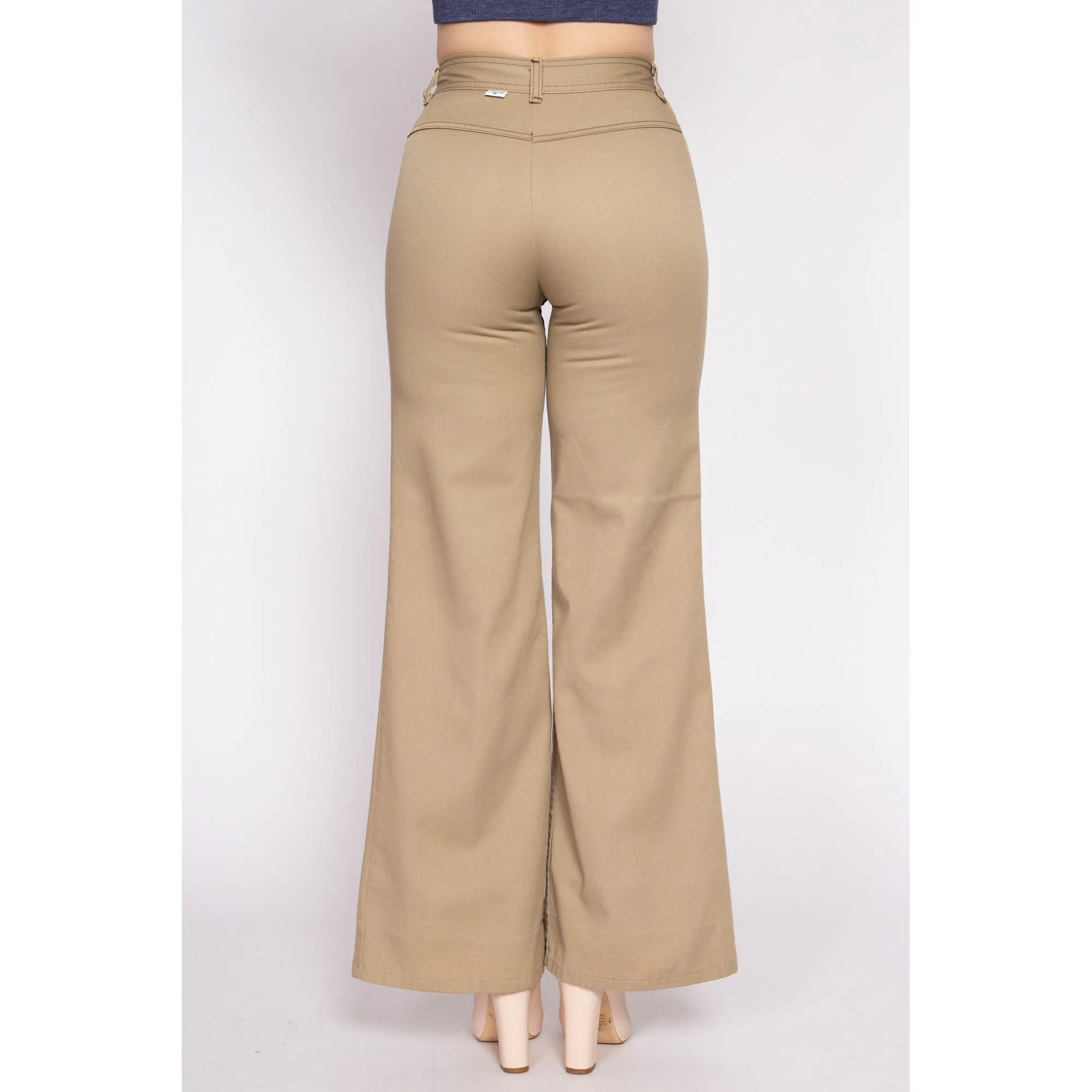 70s Khaki Saddleback Flared Pants - Small, 25.5"