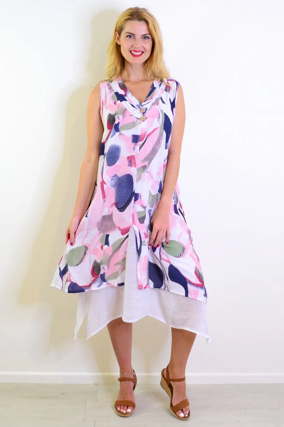 Abstract Pink Tones Sleeveless Tunic Dress