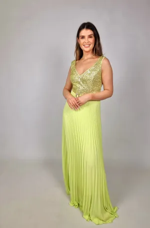 Access Lime Green Maxi Sleeveless Dress With Sequins