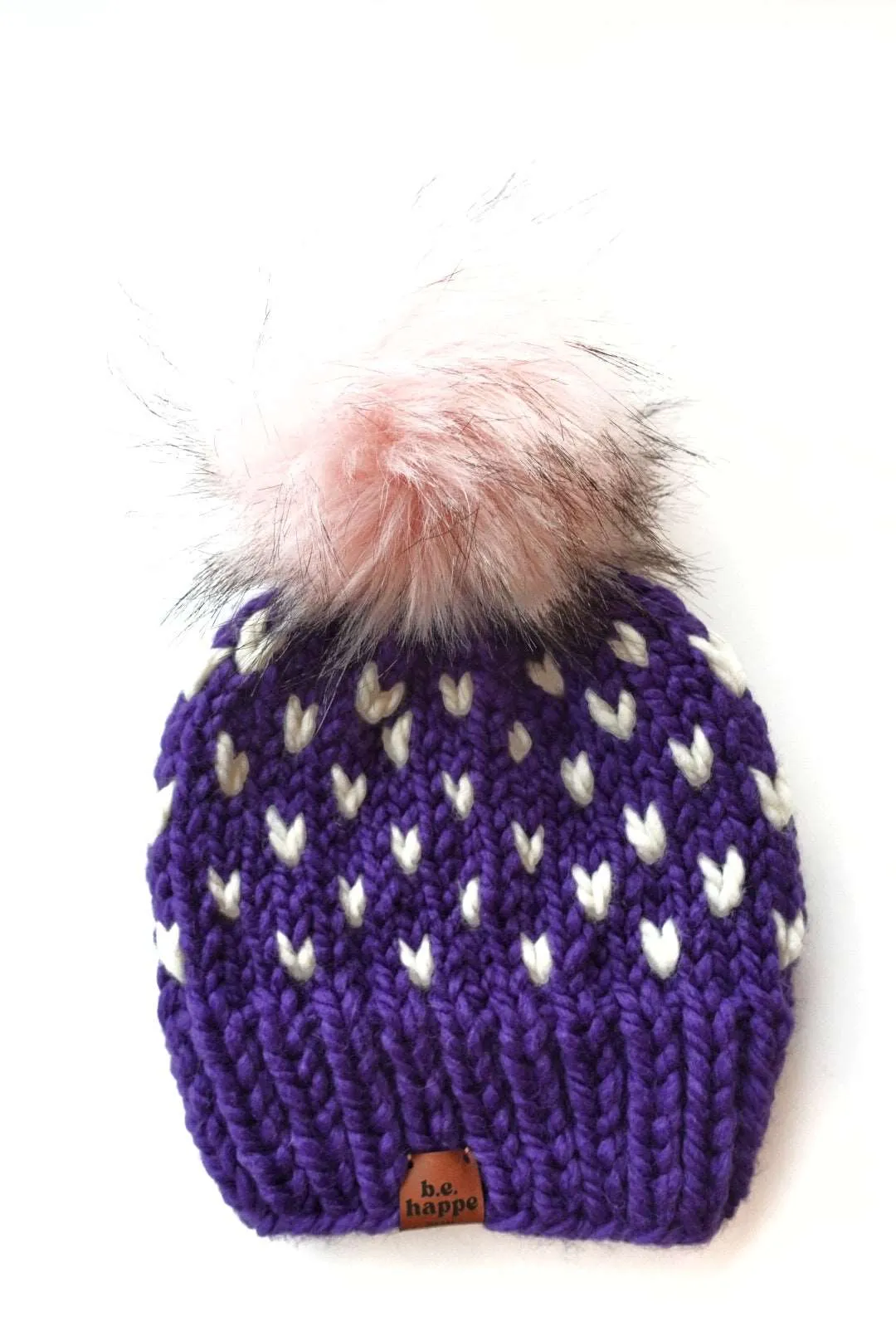 Adult Happe Hearts Knit Pom Hat | Iris Purple