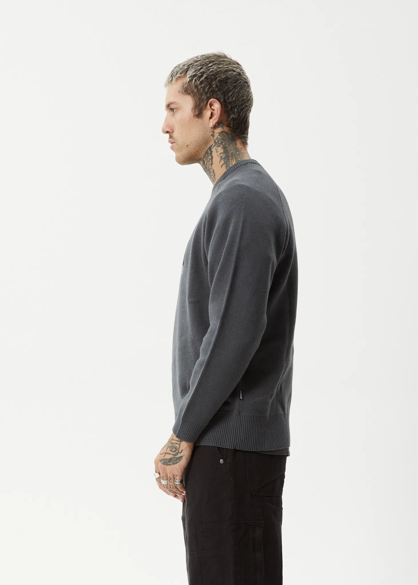 AFENDS Mens Let It Grow - Raglan Knit - Charcoal