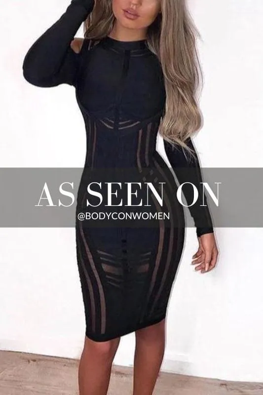 Amelia Long Sleeve Bandage Dress - Classic Black