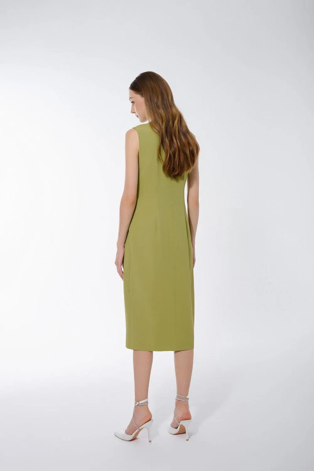 Amora Pencil V-Neck Twill Midi Dress