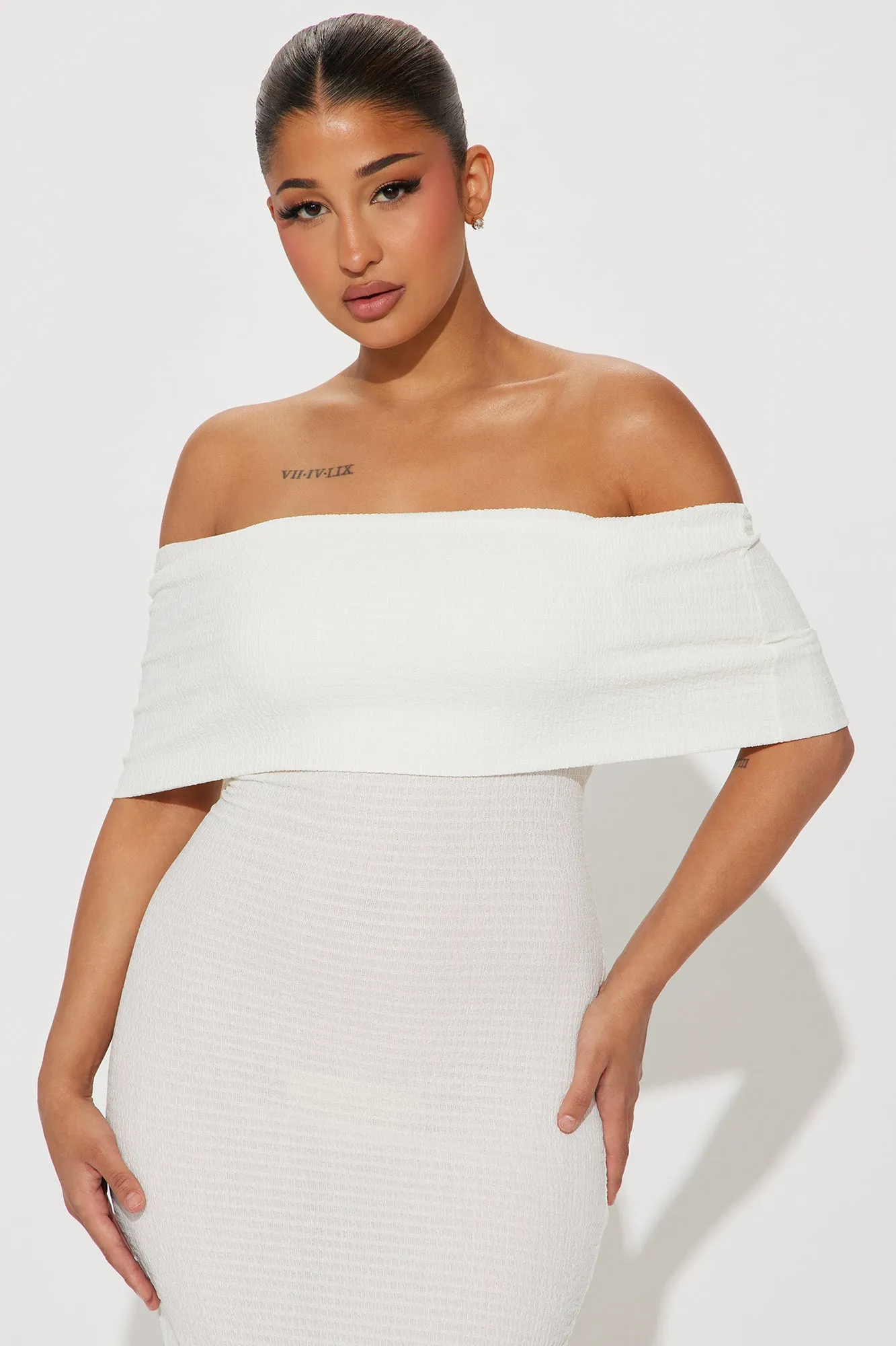 Ana Off Shoulder Midi Dress - White