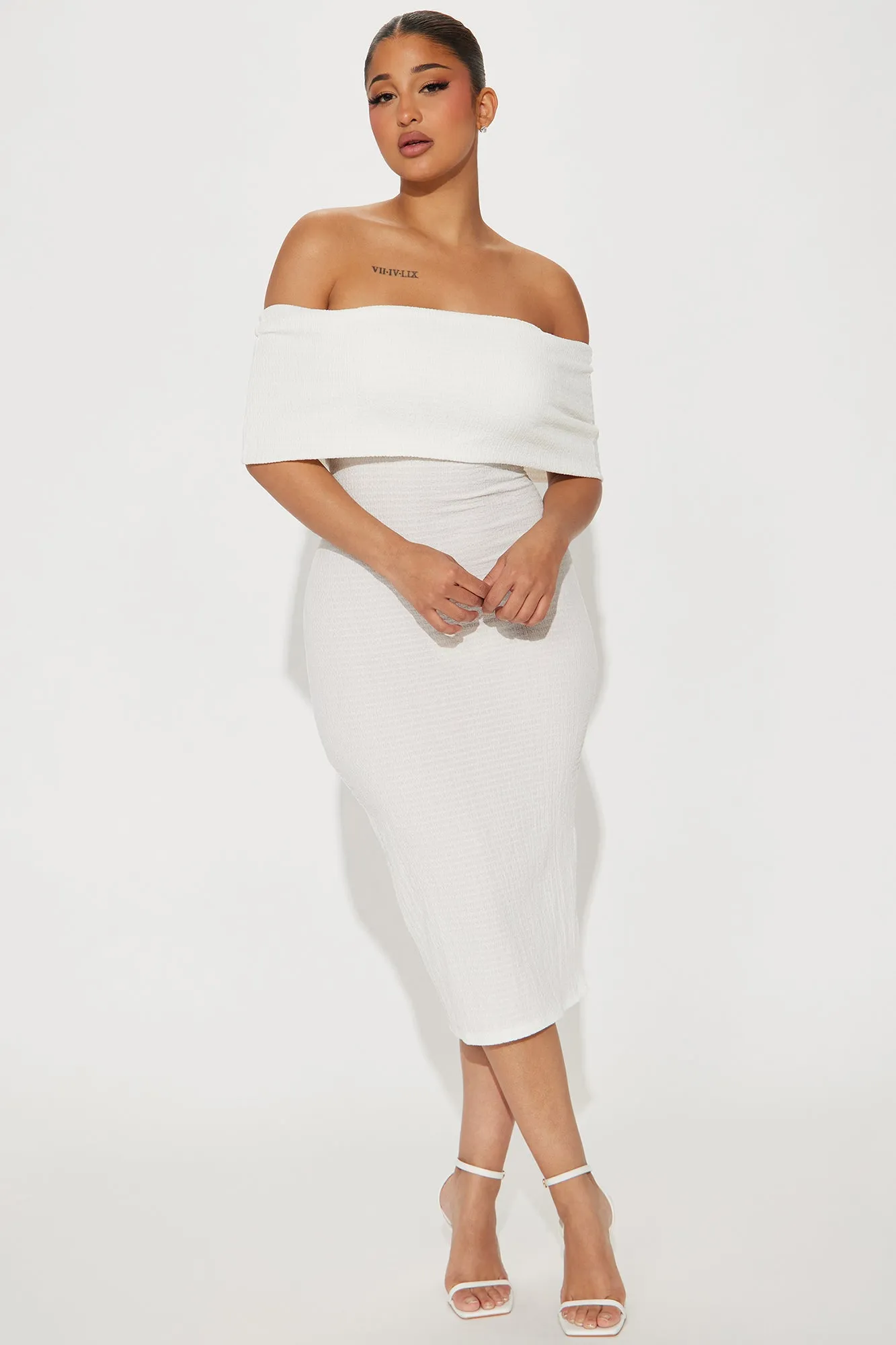 Ana Off Shoulder Midi Dress - White