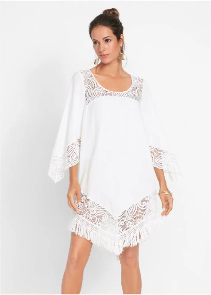 Beach long tunic with lace Bpc Selection, white