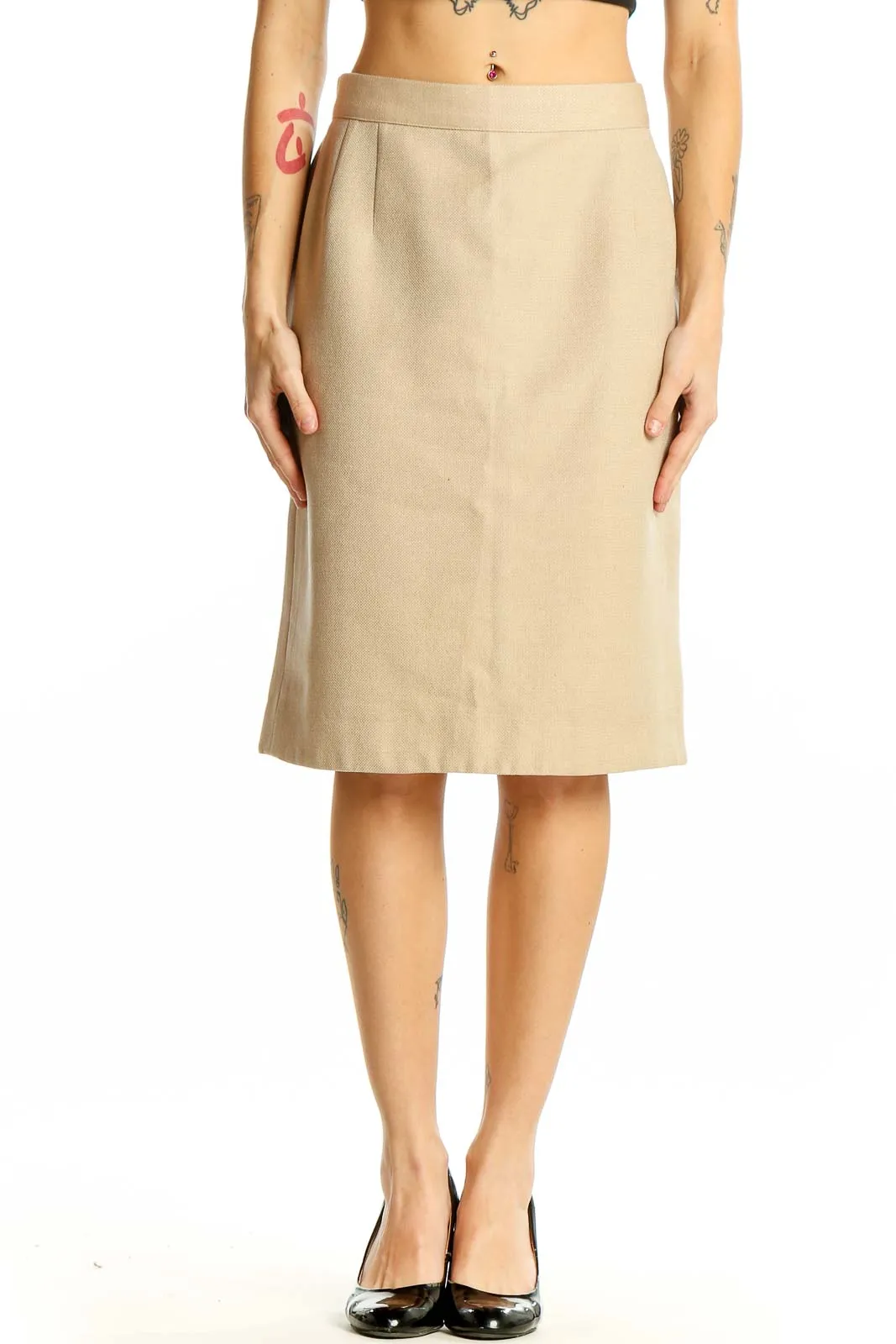 Beige Cashmere Blend Pencil Skirt