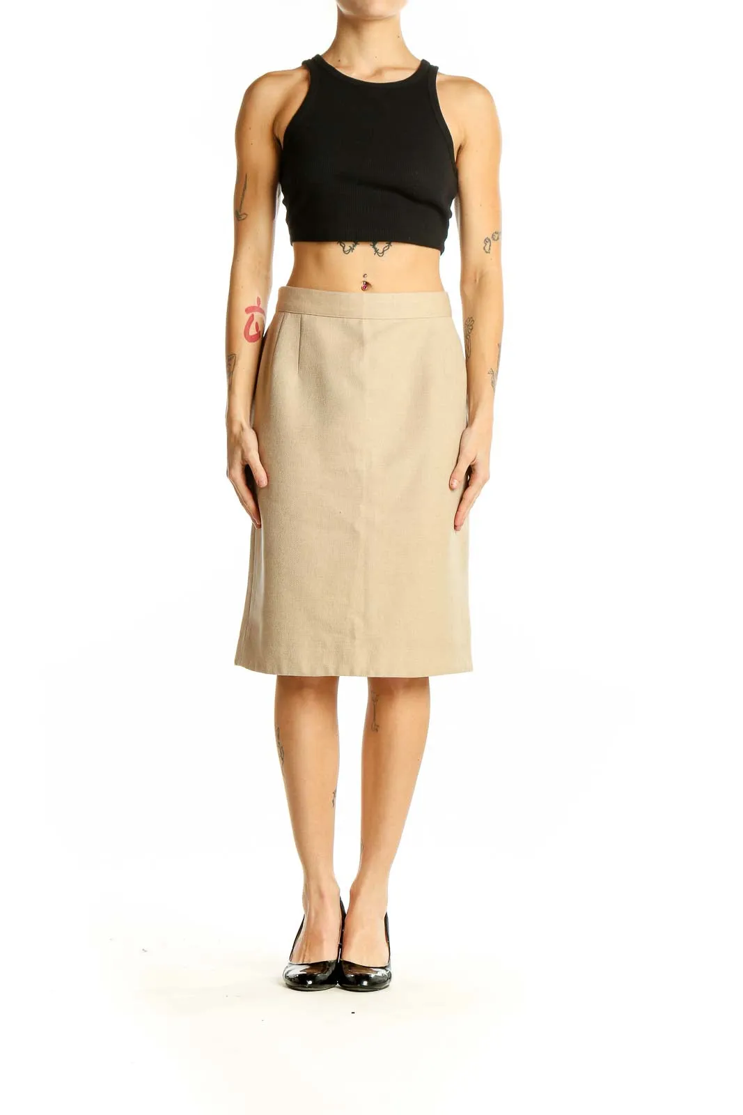 Beige Cashmere Blend Pencil Skirt