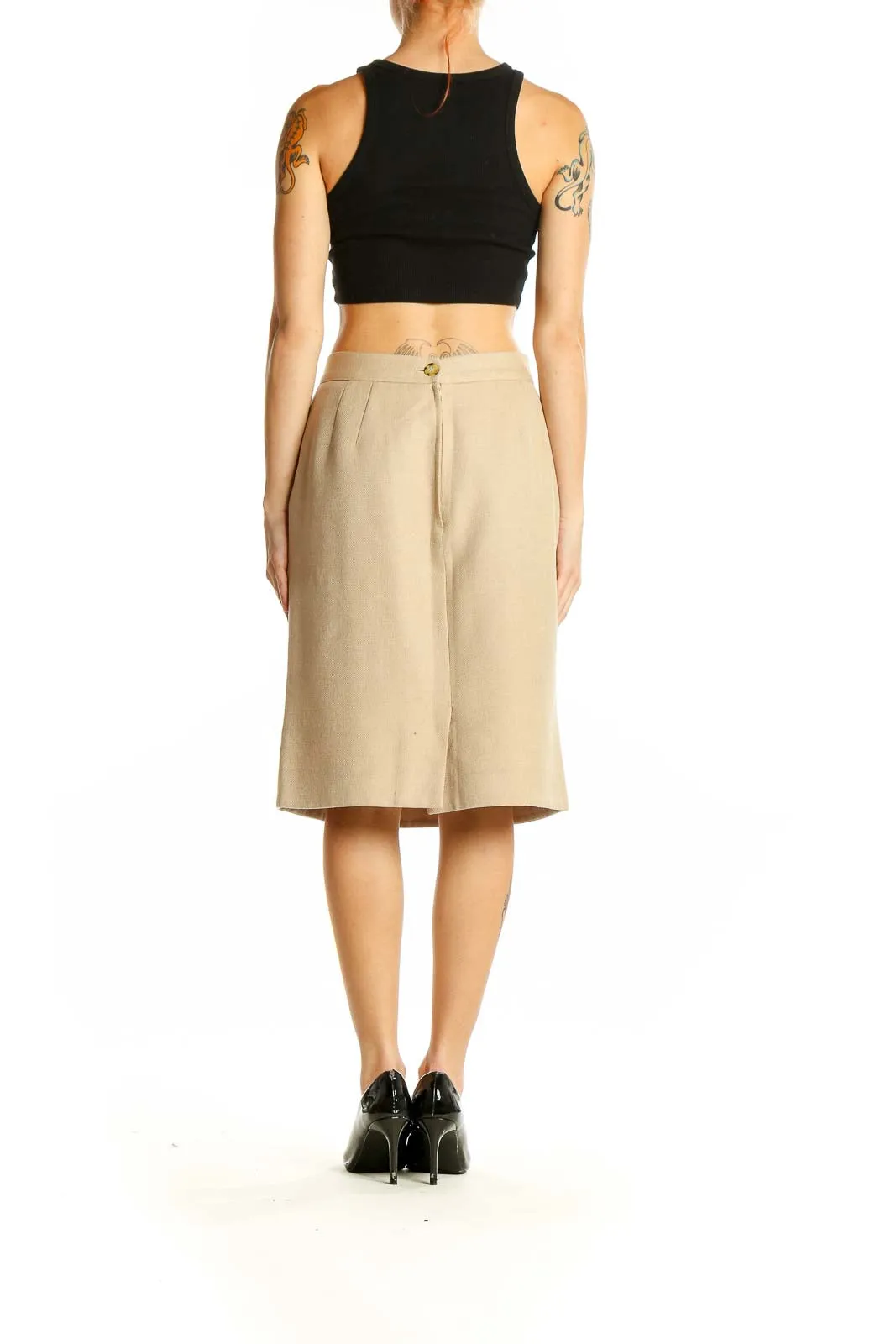 Beige Cashmere Blend Pencil Skirt