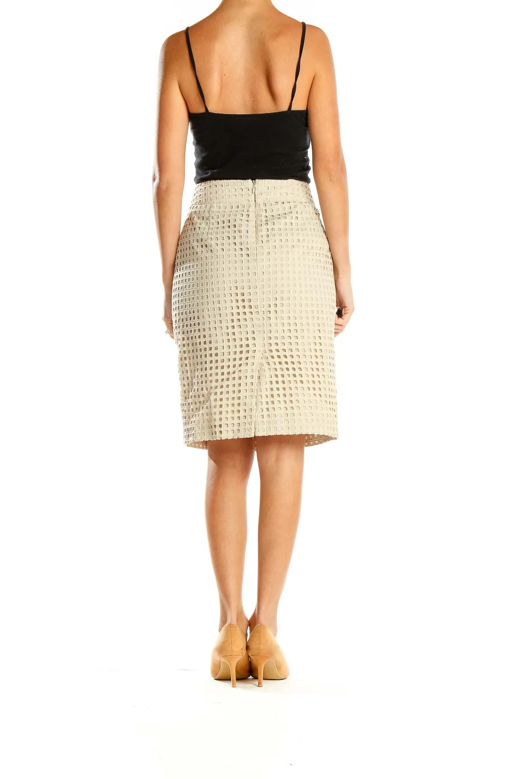 Beige Textured Pencil Skirt