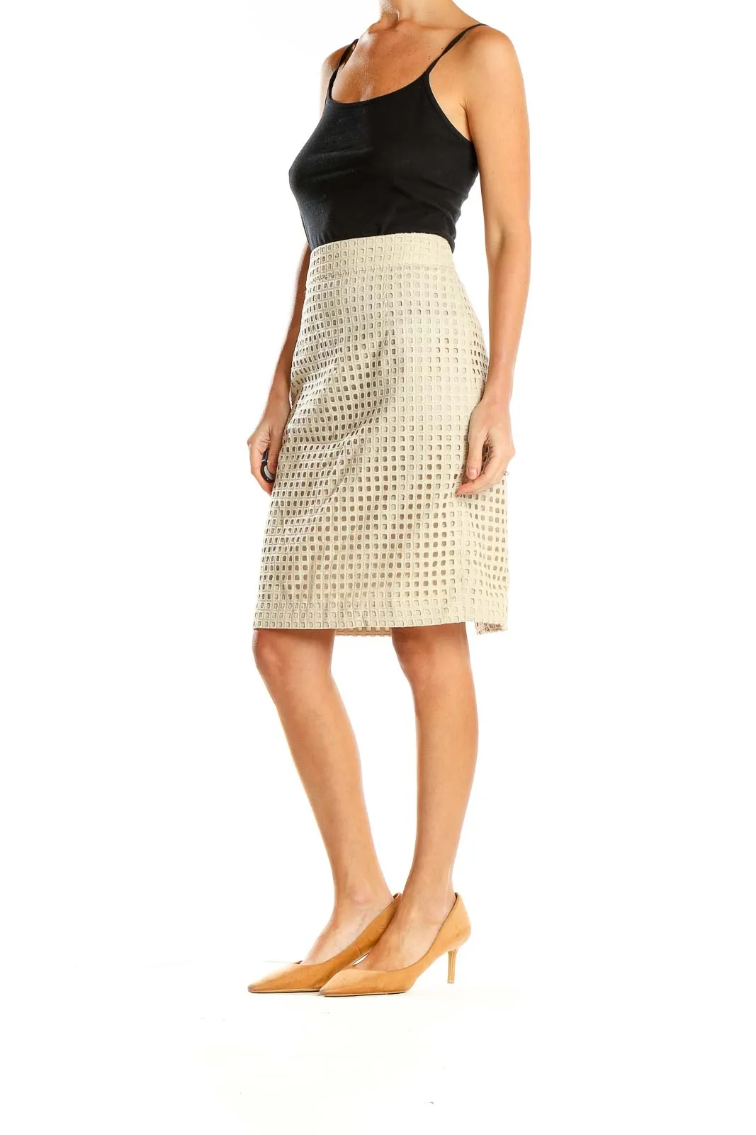 Beige Textured Pencil Skirt