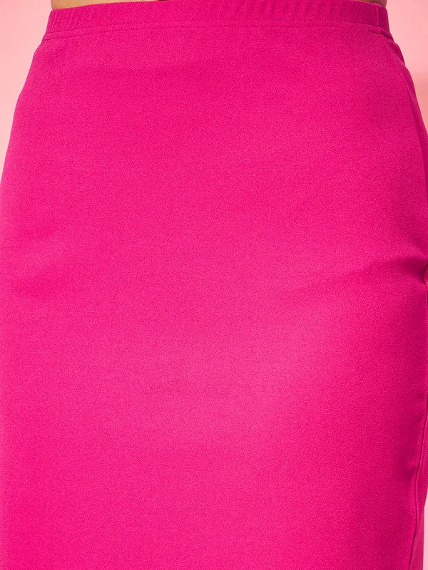 Berrylush Women Solid Pink High-Rise Elastic Waist Slip-On Straight Hem Knitted Pencil Mini Skirt