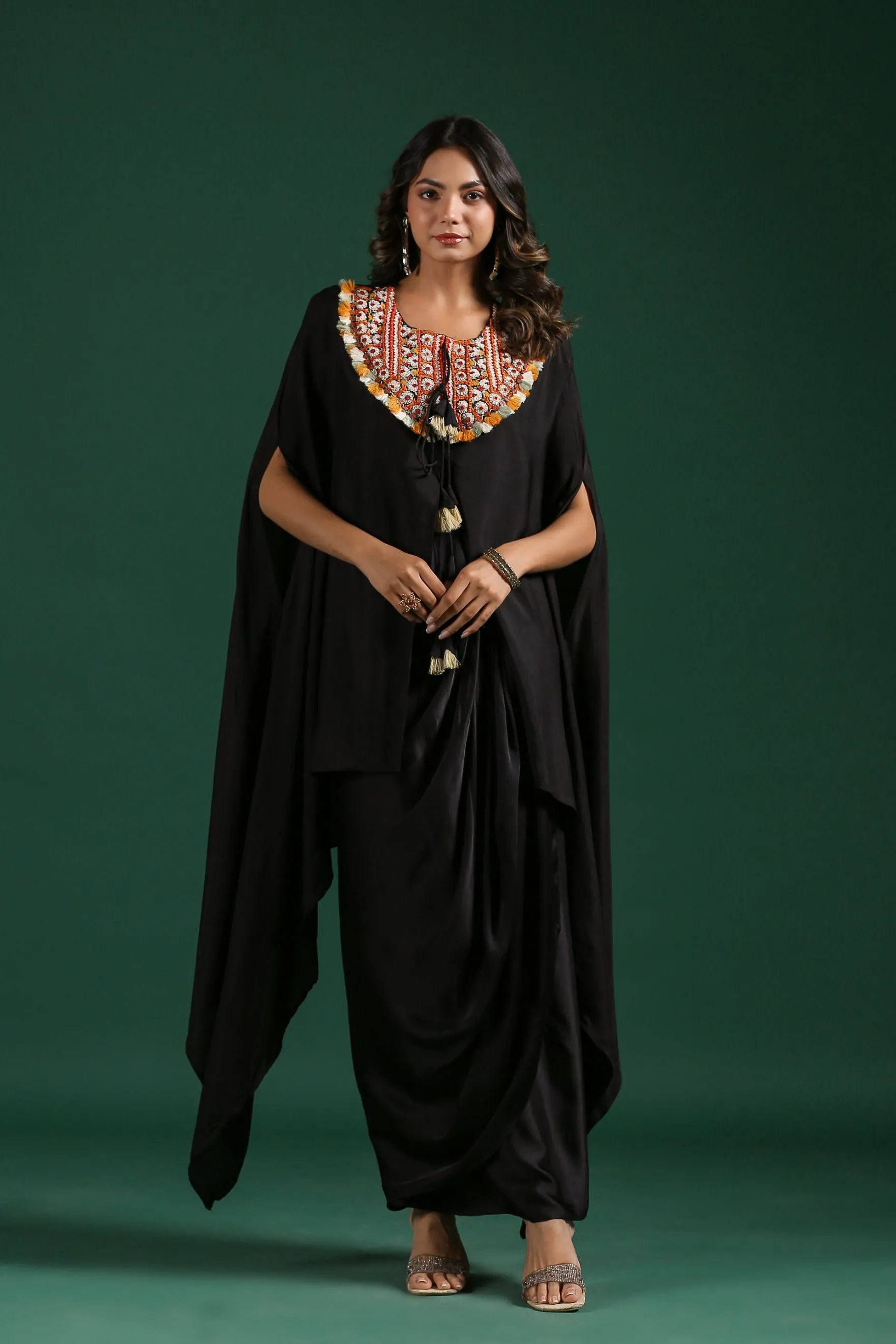 Black Embroidered Premium Silk Skirt Set