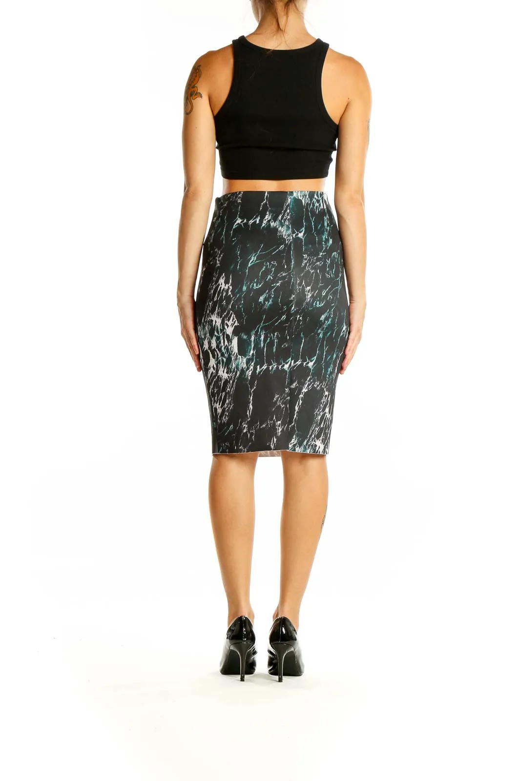 Black Green Marble Print Skirt