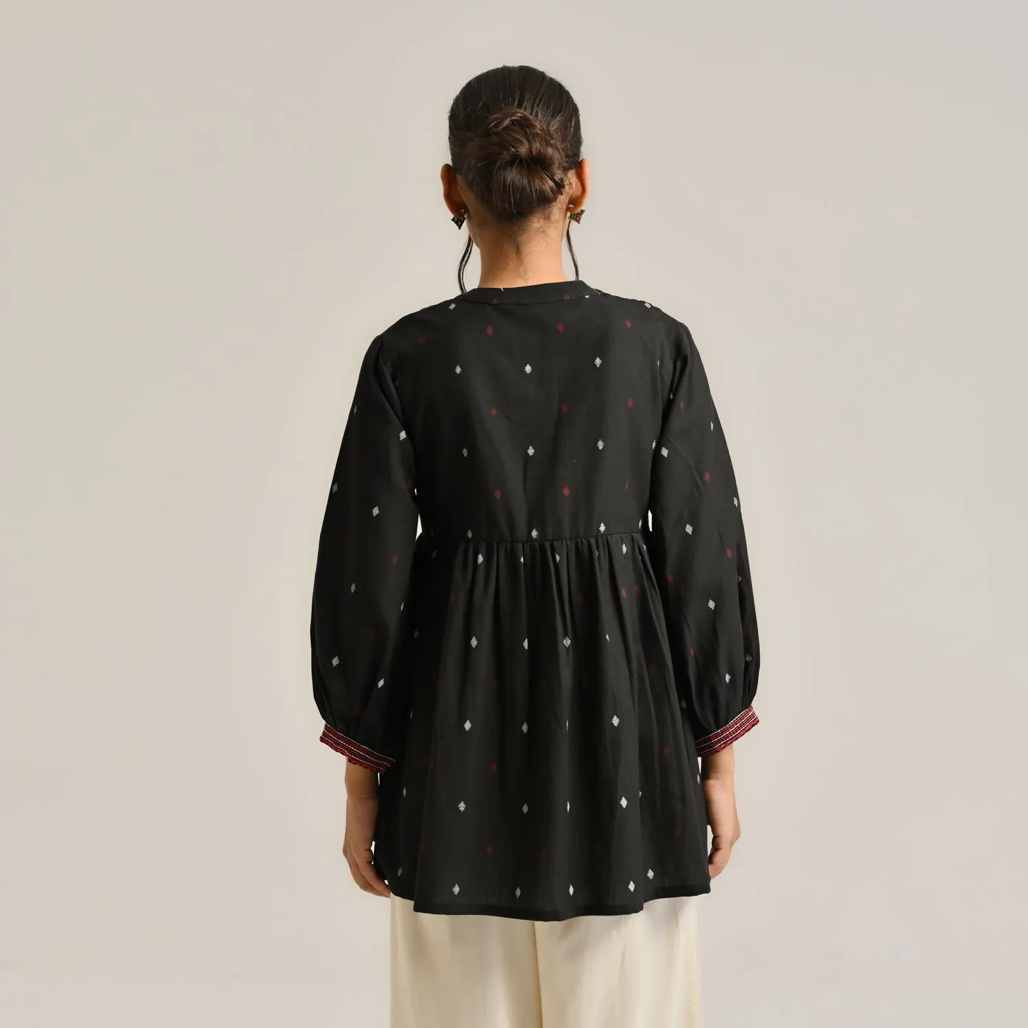 Black Linen Cotton Jamdani Printed Tunic