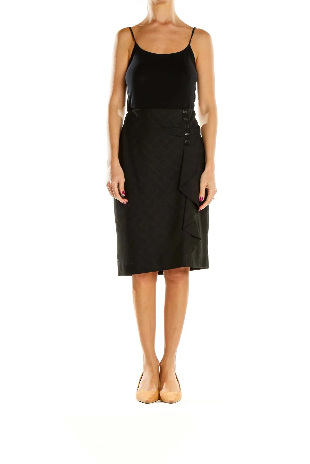 Black Plaid Wrap Pencil Skirt