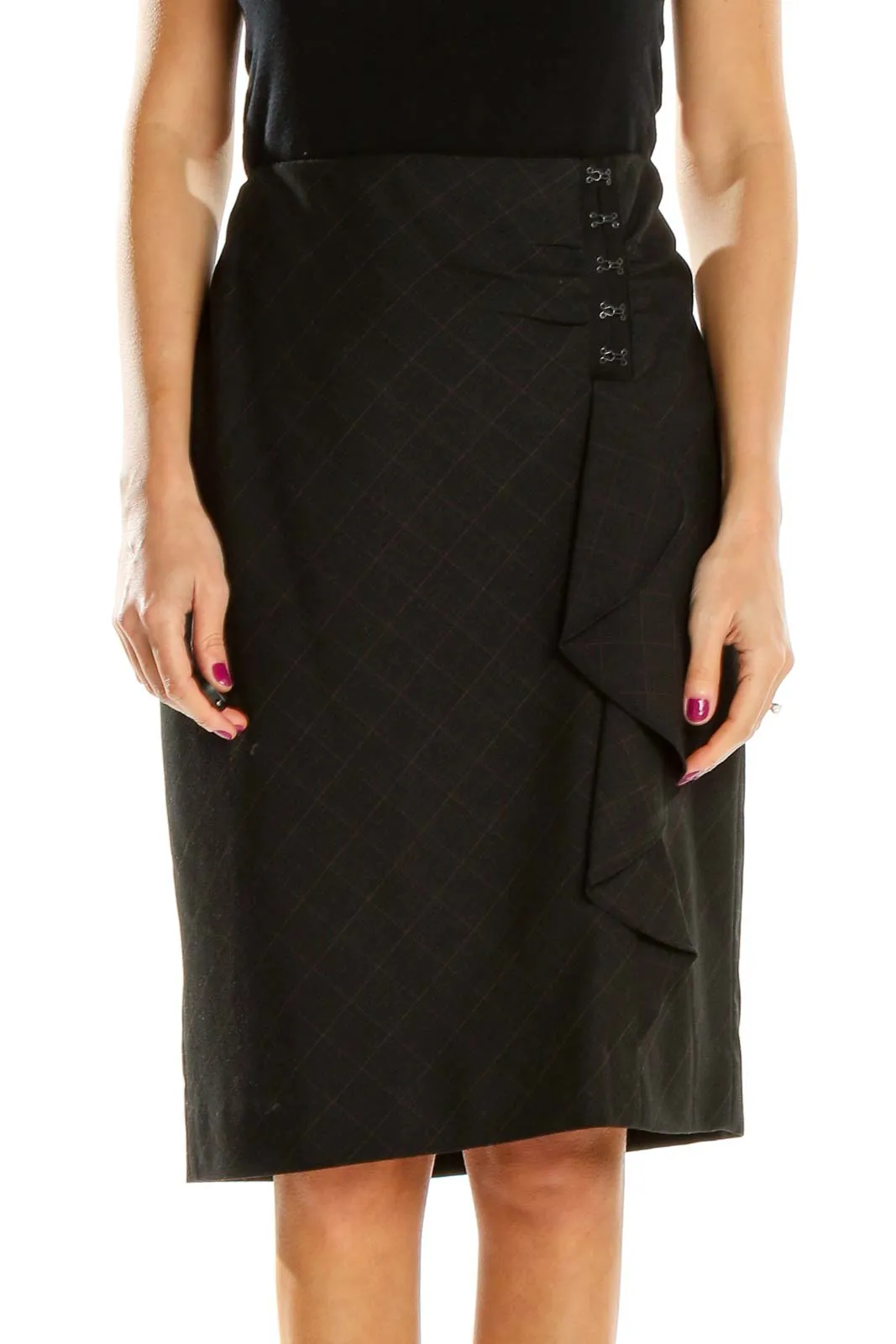 Black Plaid Wrap Pencil Skirt