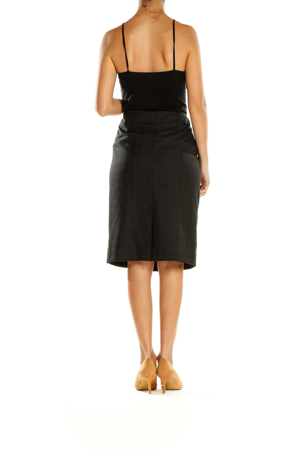 Black Plaid Wrap Pencil Skirt