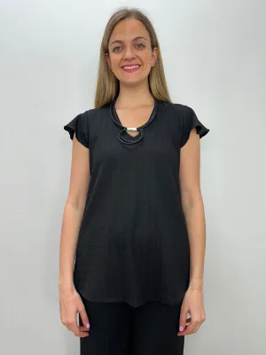 Black Short Sleeve V Neck Top