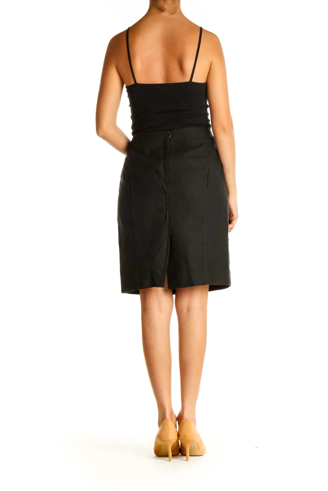 Black Solid Work Pencil Skirt