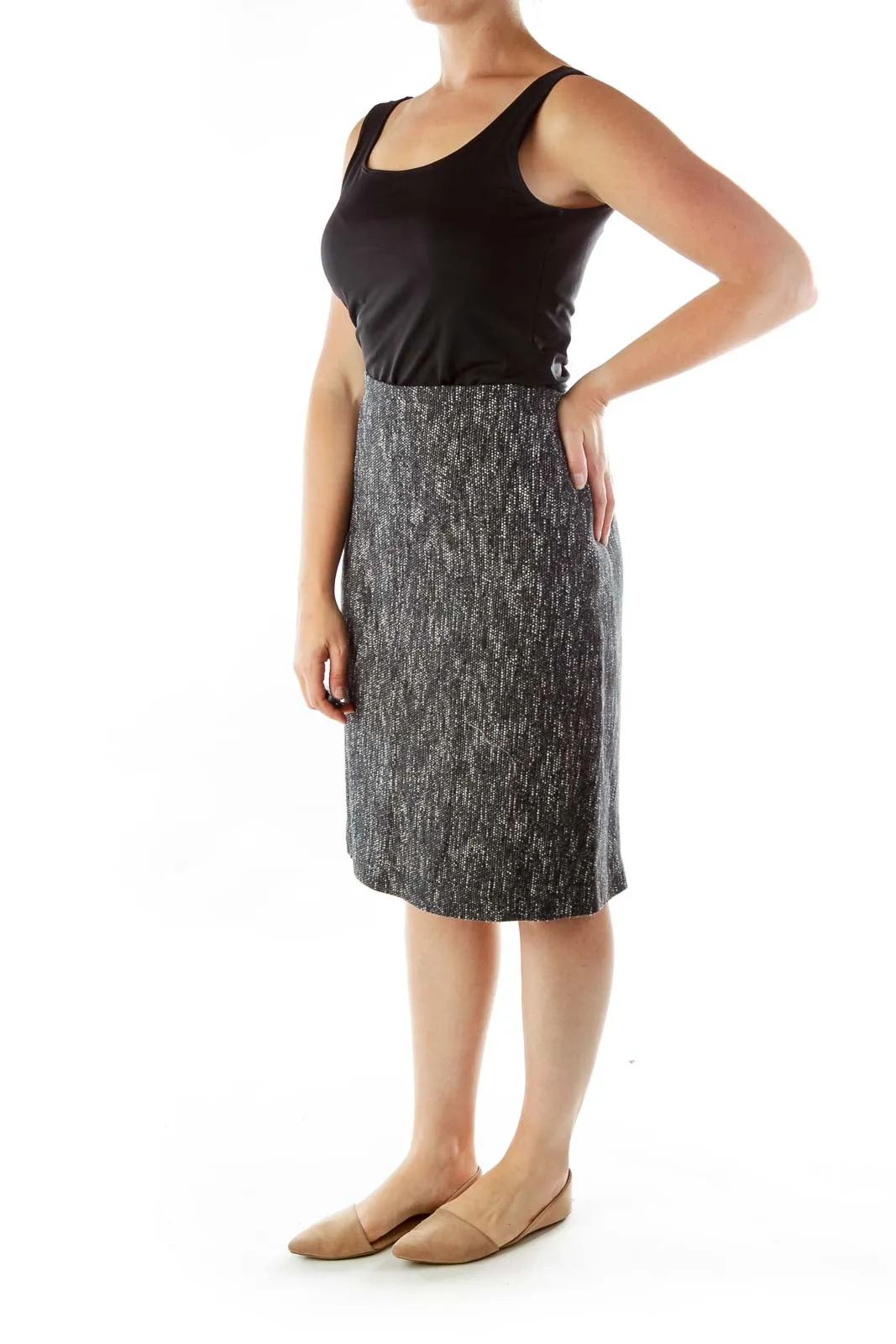 Black White Woven Pencil Skirt