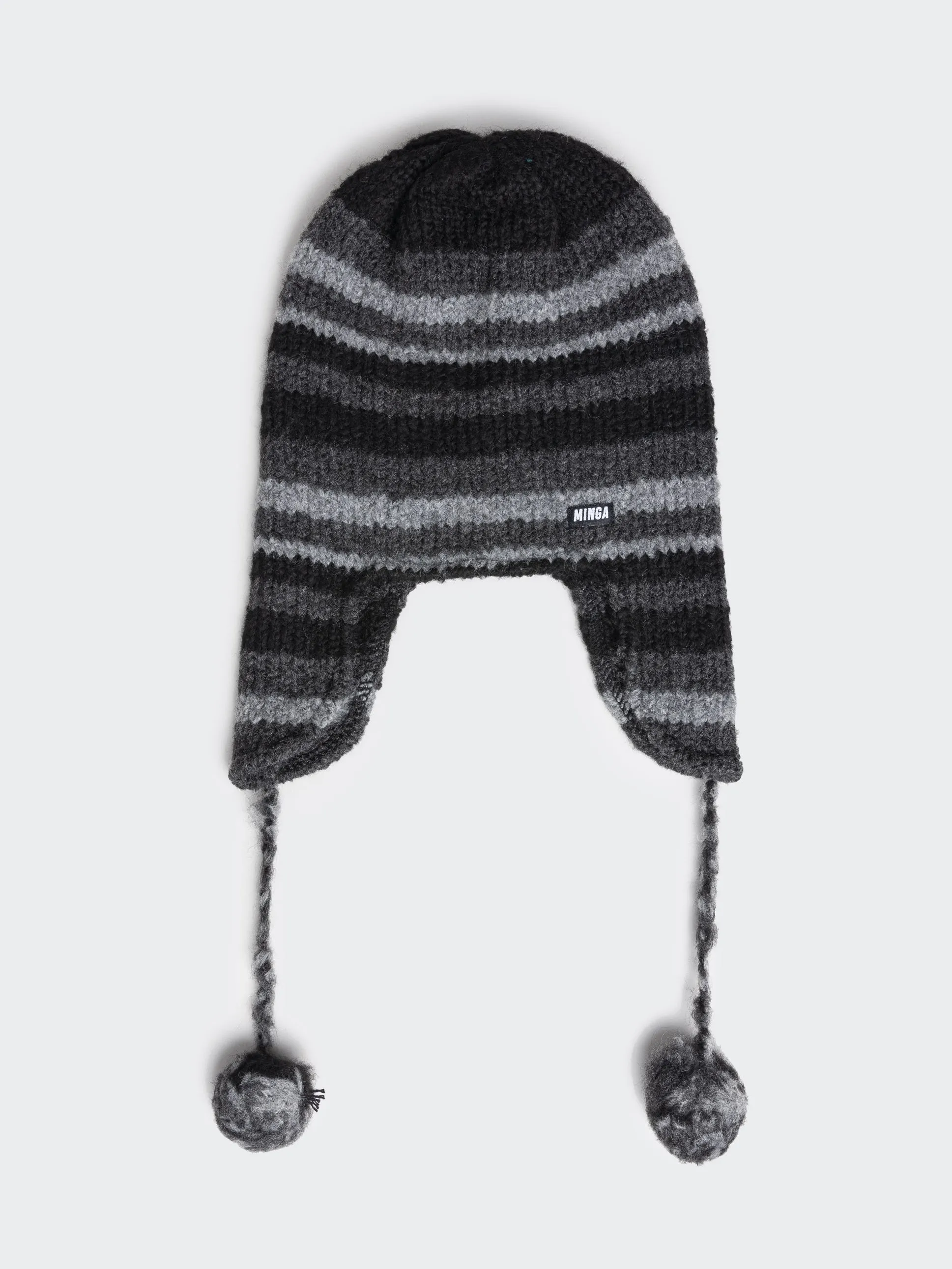 Blaire Stripes Pom Pom Tie Knit Hat