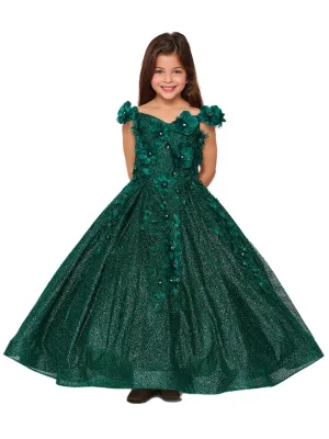 Bliss Big Girls Hunter Green 3D Floral Applique Off Shoulder Ball Gown 8-16