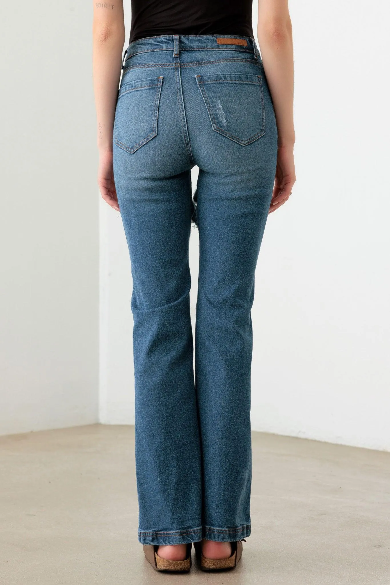 Blue Casual High-Rise Distressed Flared Jeans