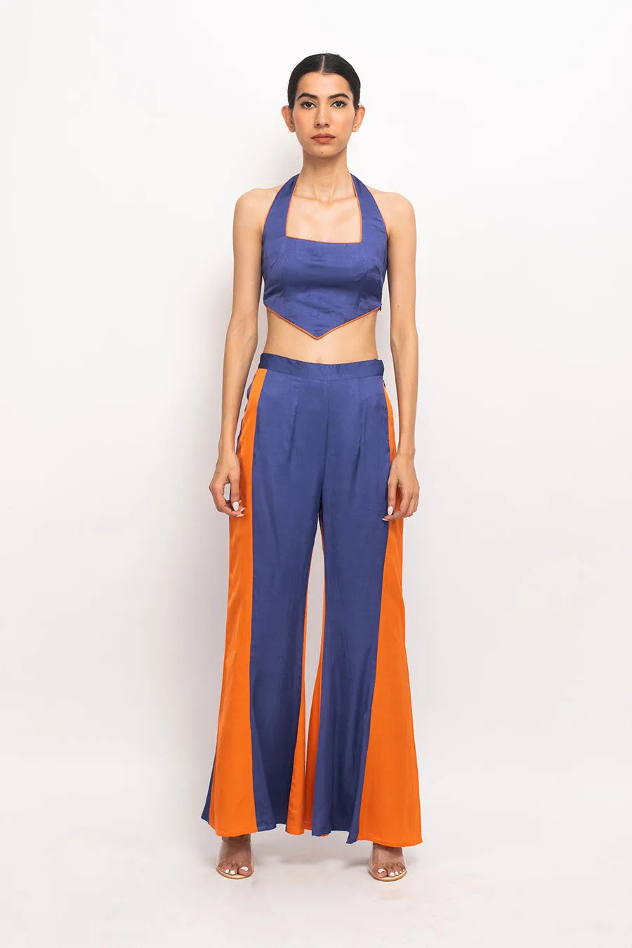 Blue-Orange Halter Neck Co-Ord Set