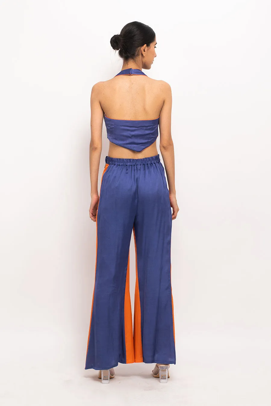 Blue-Orange Halter Neck Co-Ord Set