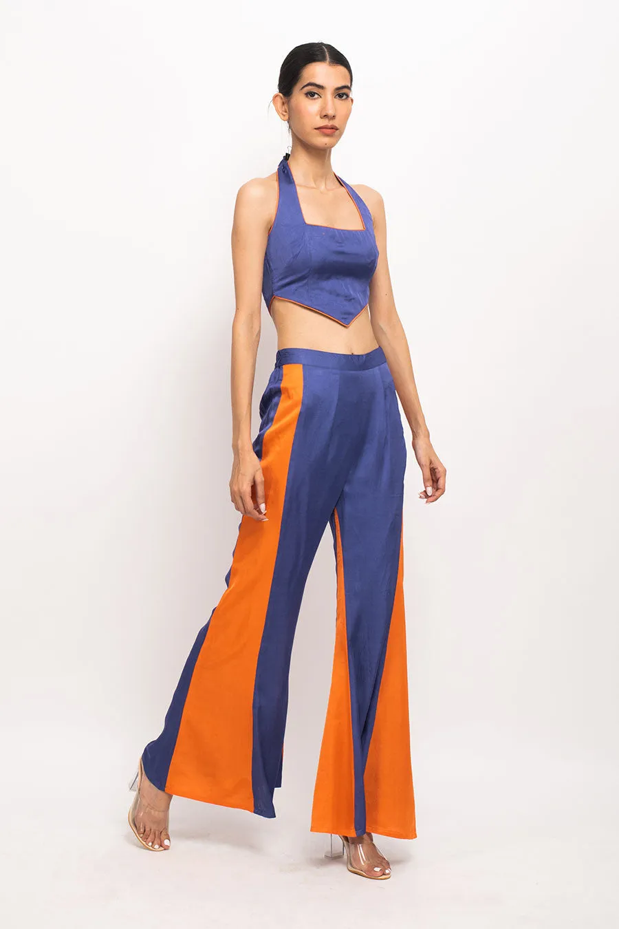 Blue-Orange Halter Neck Co-Ord Set