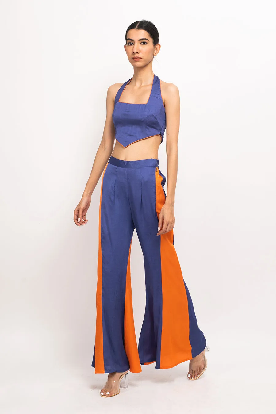 Blue-Orange Halter Neck Co-Ord Set