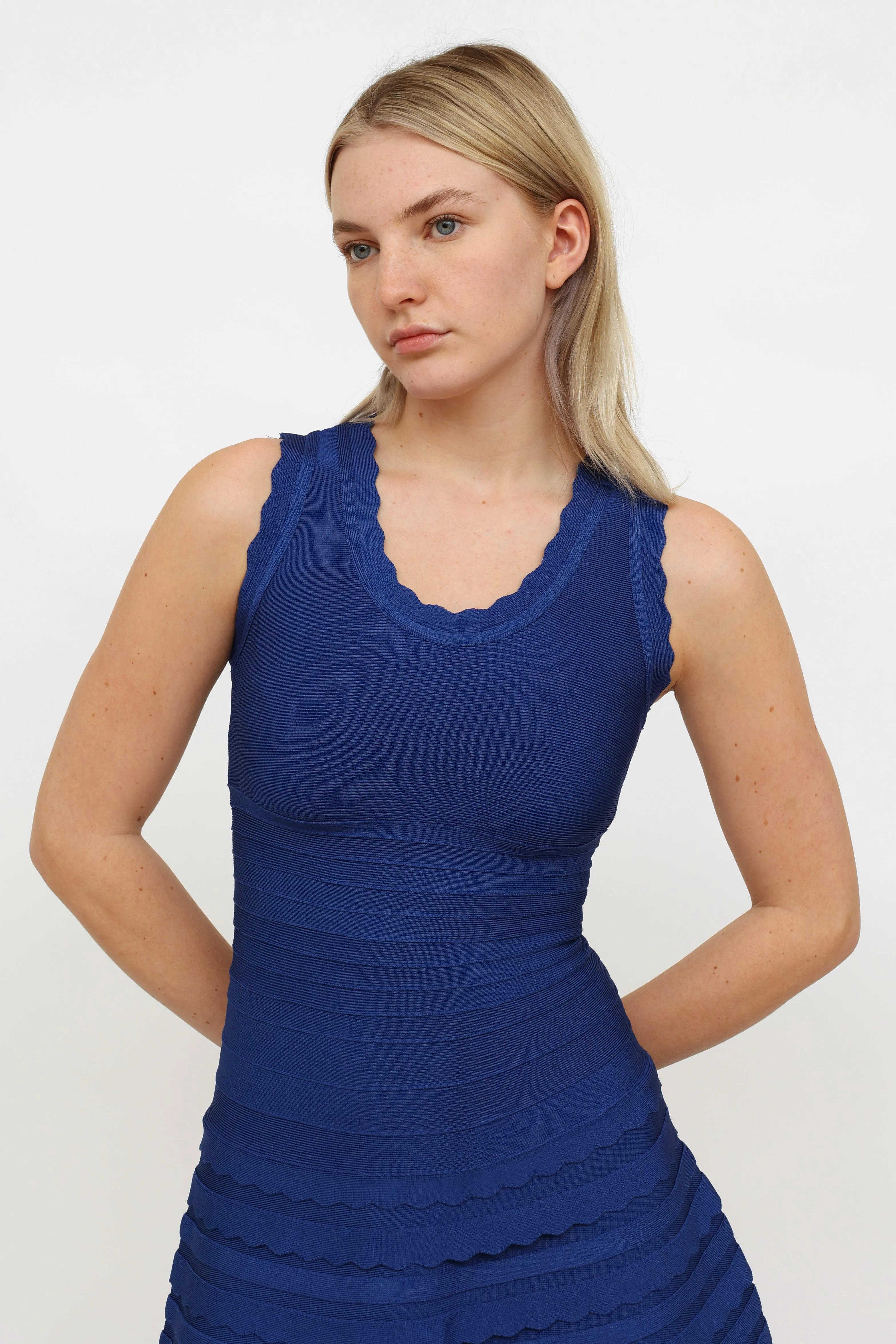 Blue Pleated Bandage Dress