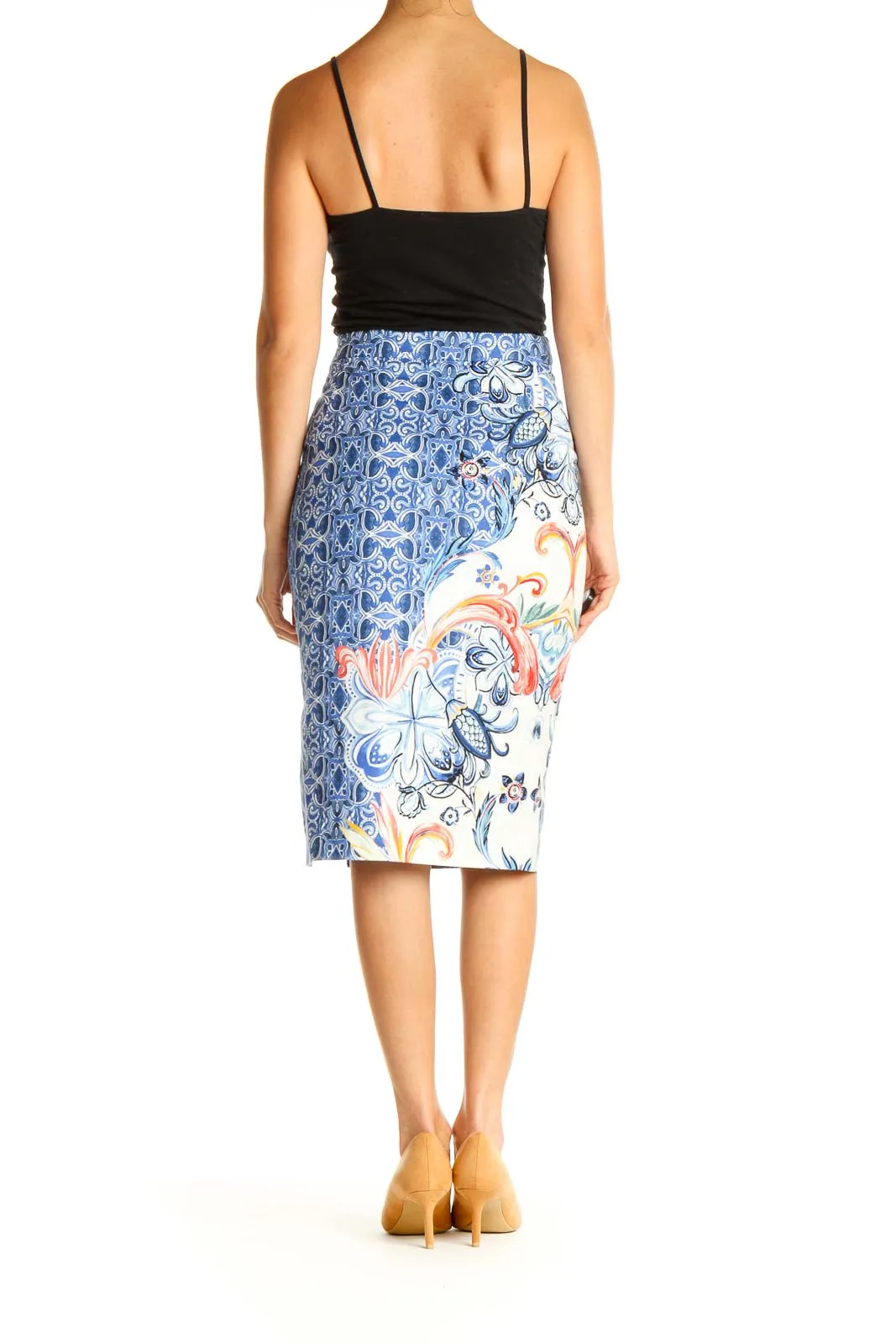 Blue Printed Chic Pencil Skirt