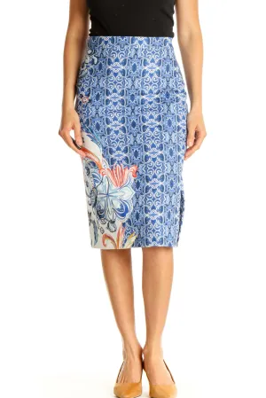 Blue Printed Chic Pencil Skirt