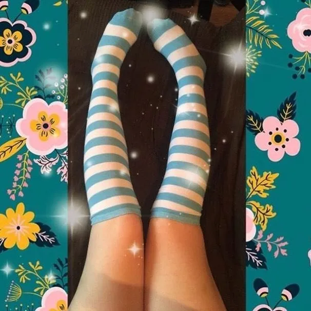 Blue Striped Thigh Highs