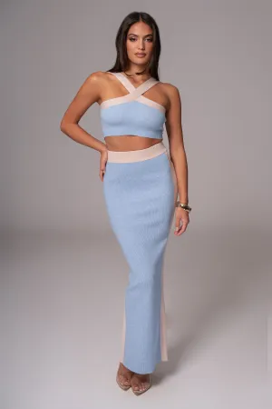 Blue/Beige Heartbreaker Two-Piece Skirt Set