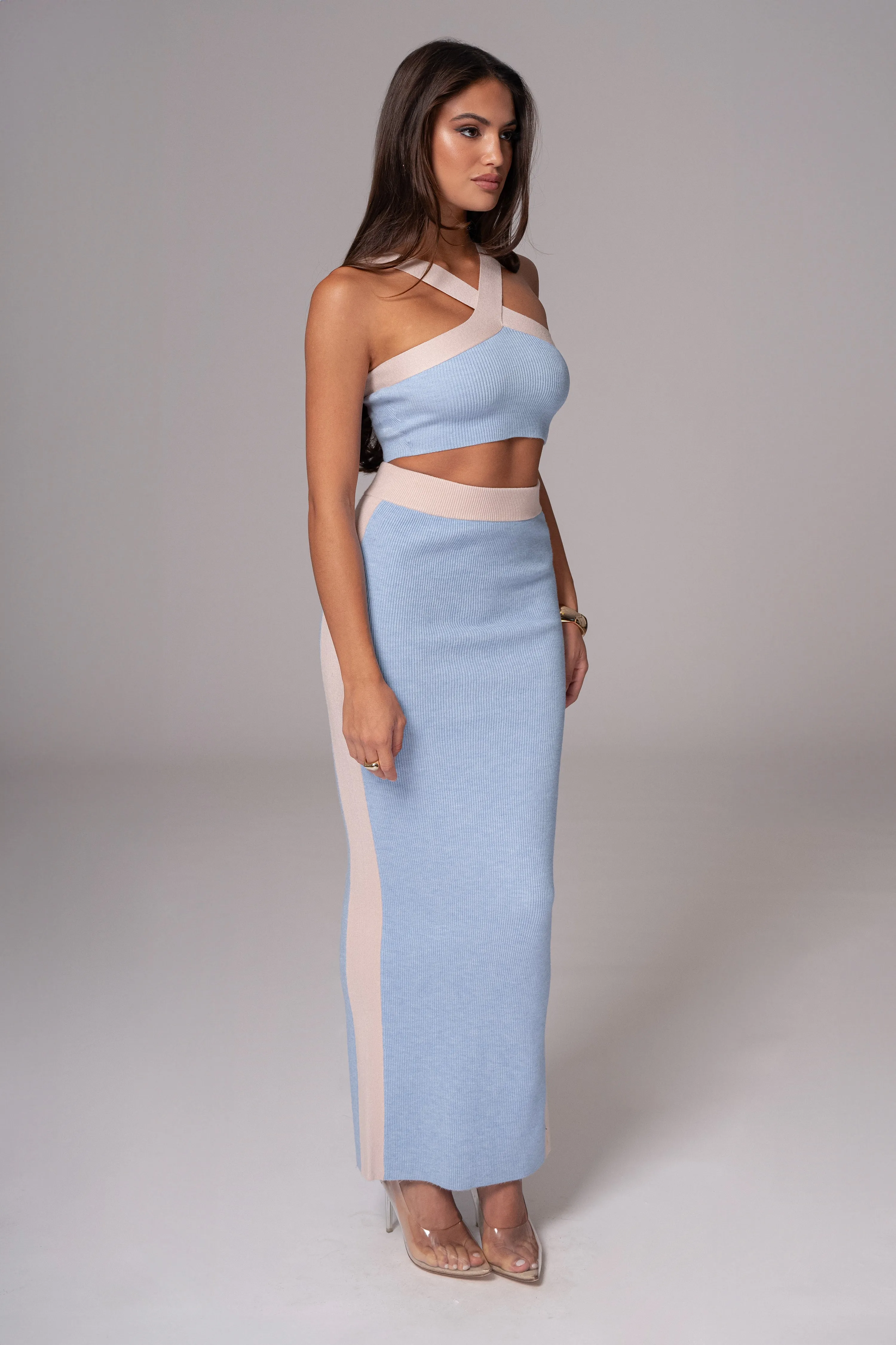 Blue/Beige Heartbreaker Two-Piece Skirt Set