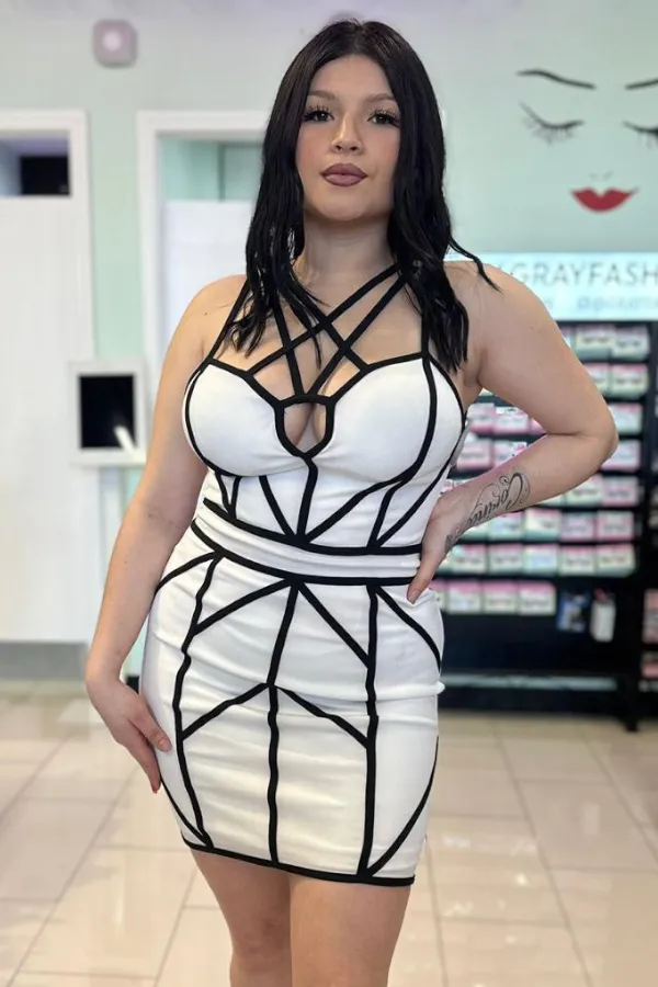 Bodycon Piping X Cut Dress