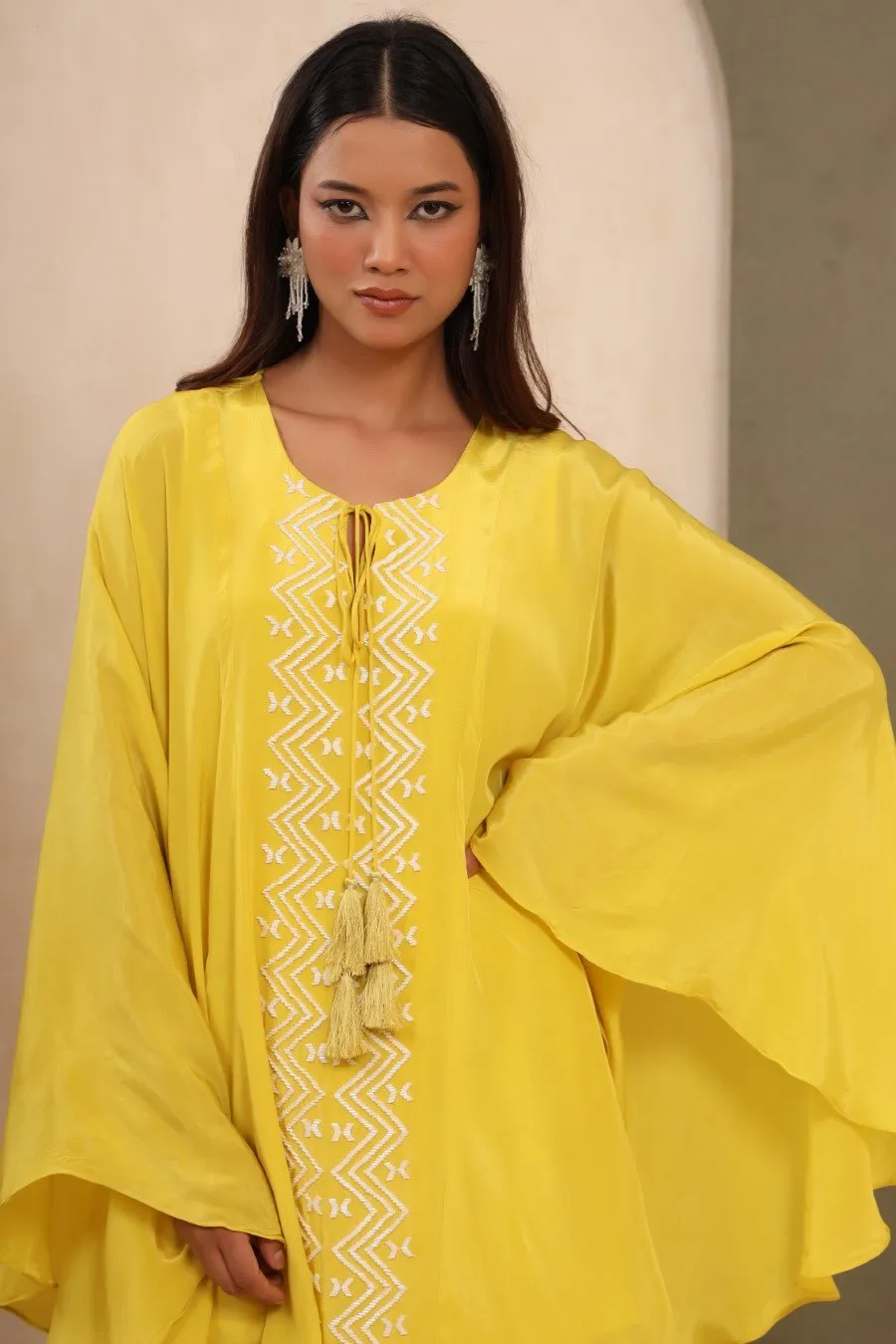 Bright Yellow Habutai Silk Embellished Tunic &amp; Dhoti