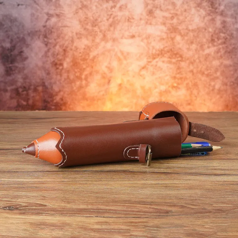 Brown Leather Pencil Case And Holder