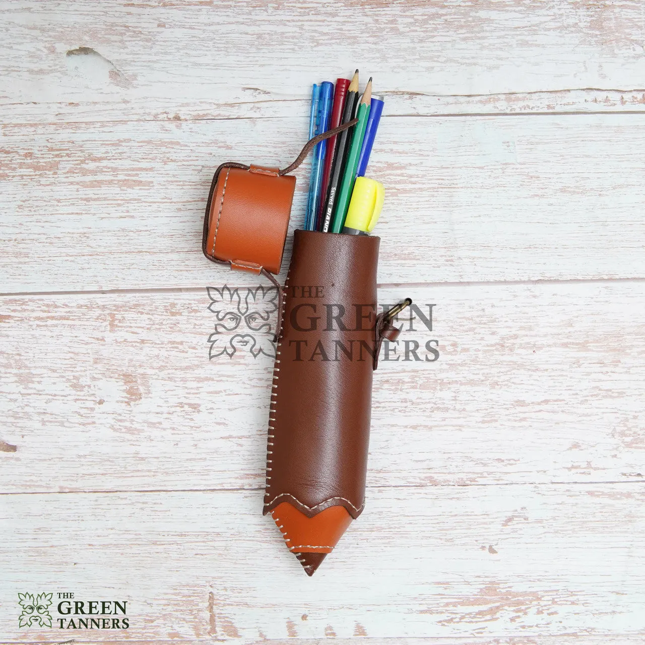 Brown Leather Pencil Case And Holder