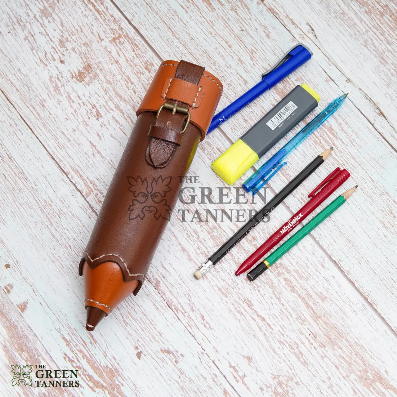 Brown Leather Pencil Case And Holder