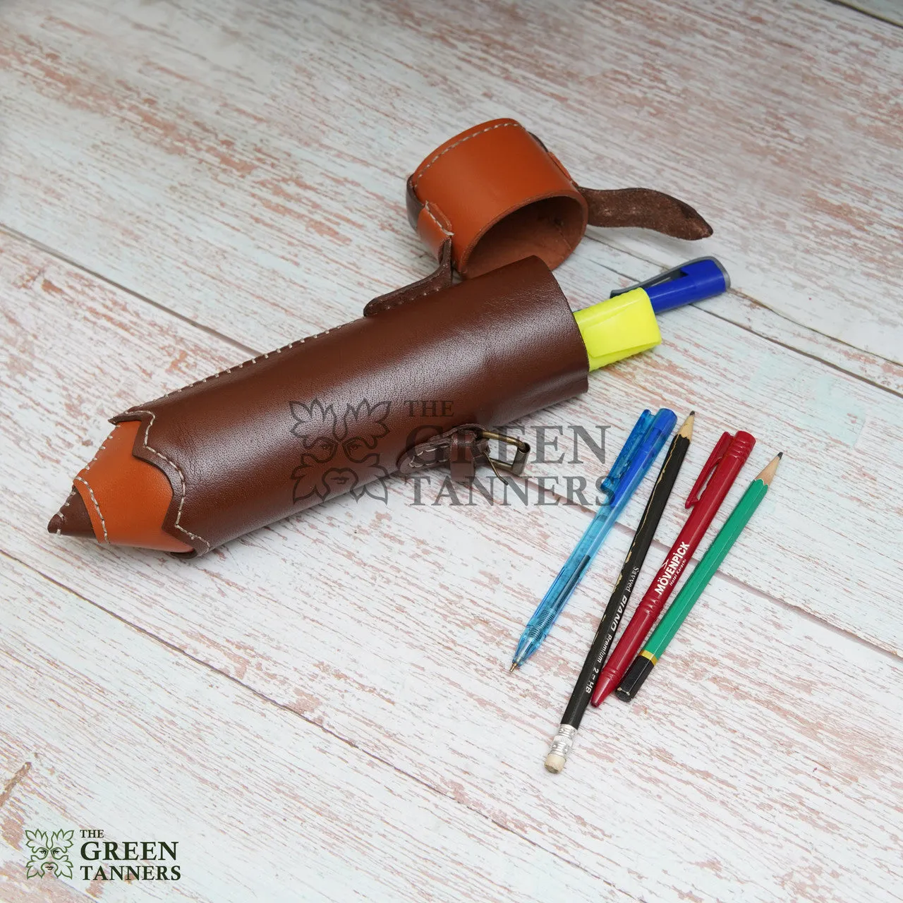 Brown Leather Pencil Case And Holder