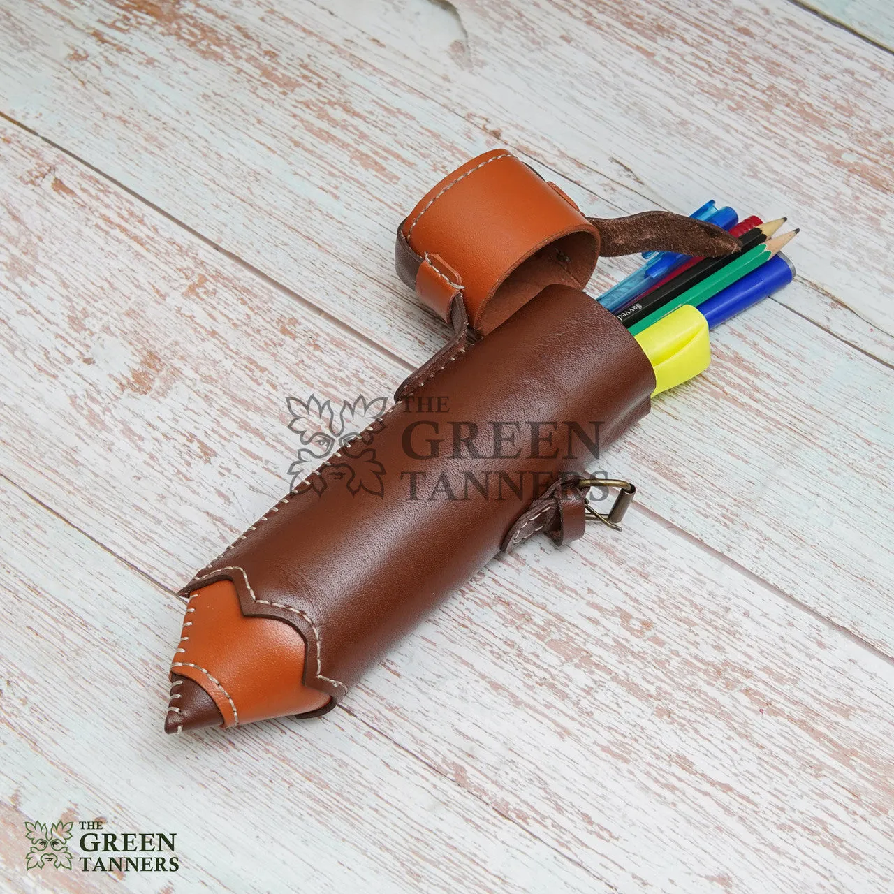 Brown Leather Pencil Case And Holder