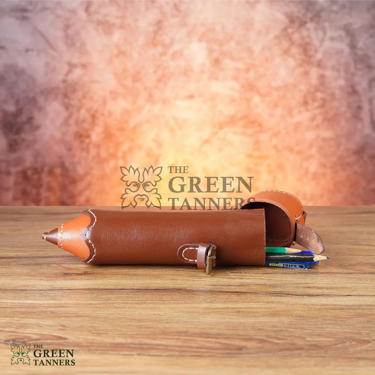 Brown Leather Pencil Case And Holder