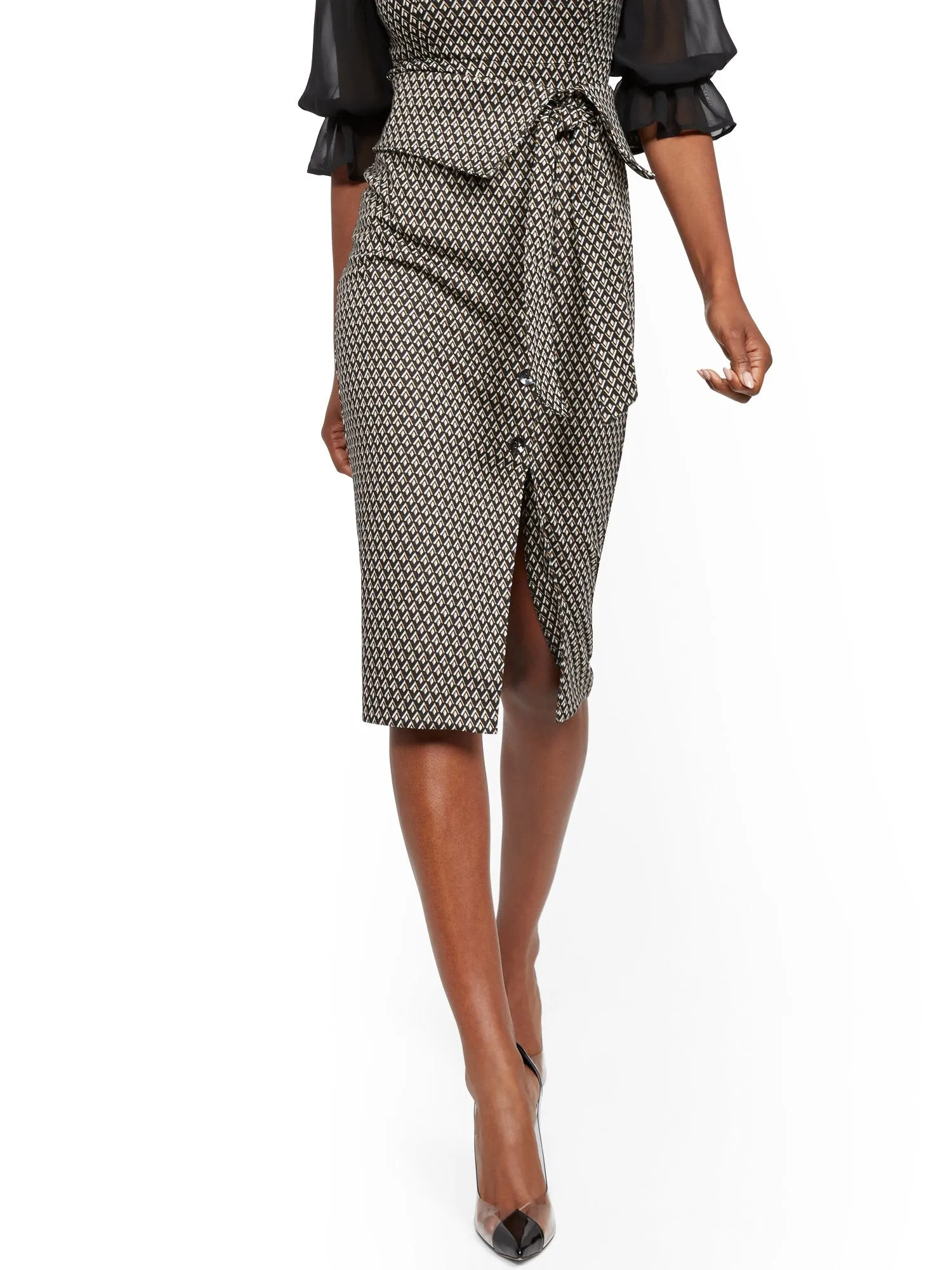 Button-Accent Foldover Pencil Skirt - 7th Avenue