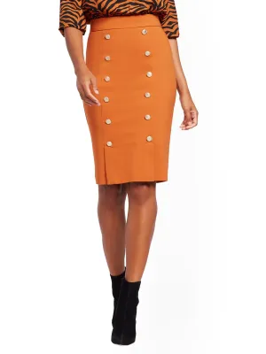 Button-Accent High-Waisted Pencil Skirt - All-Season Stretch - 7th Avenue